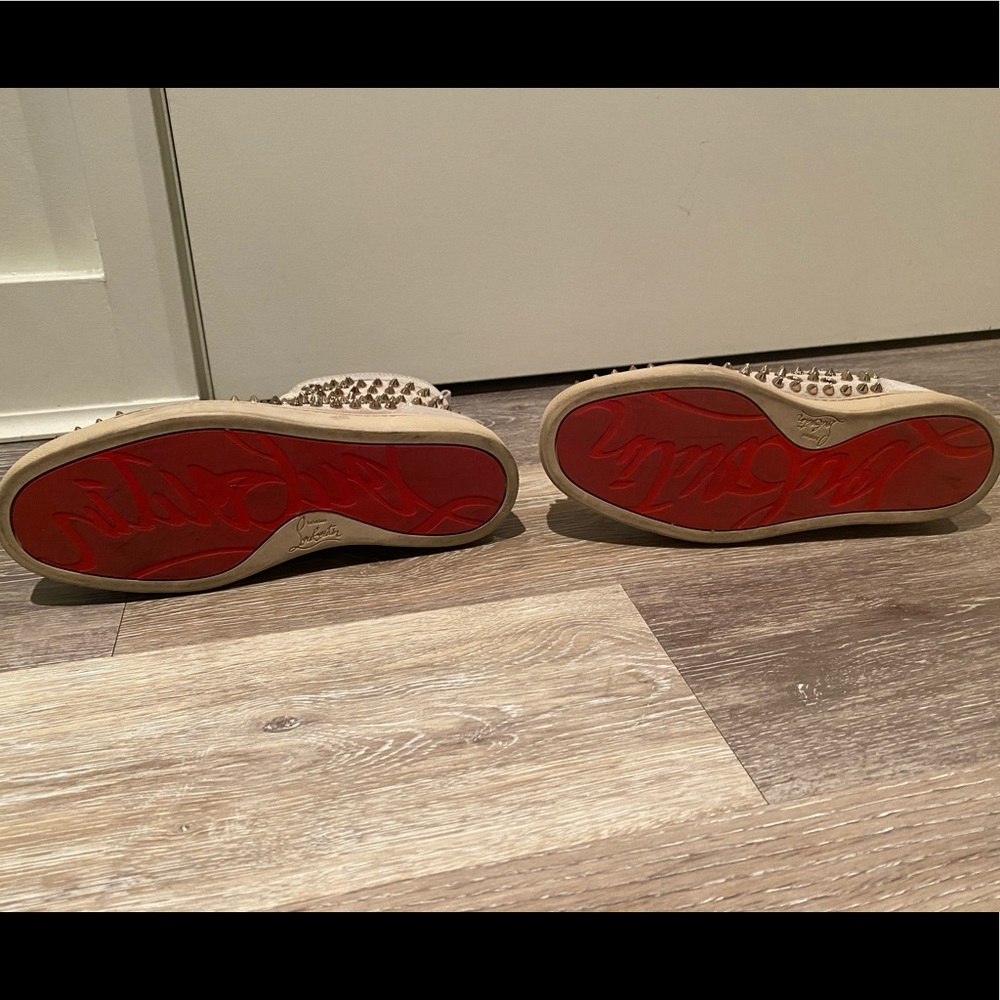 Christian Louboutin Light Gray Suede Spike High-Top Sneakers - Picture 6 of 6